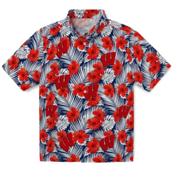 wisconsin badgers hibiscus fiesta red royal blue hawaiian shirts best selling