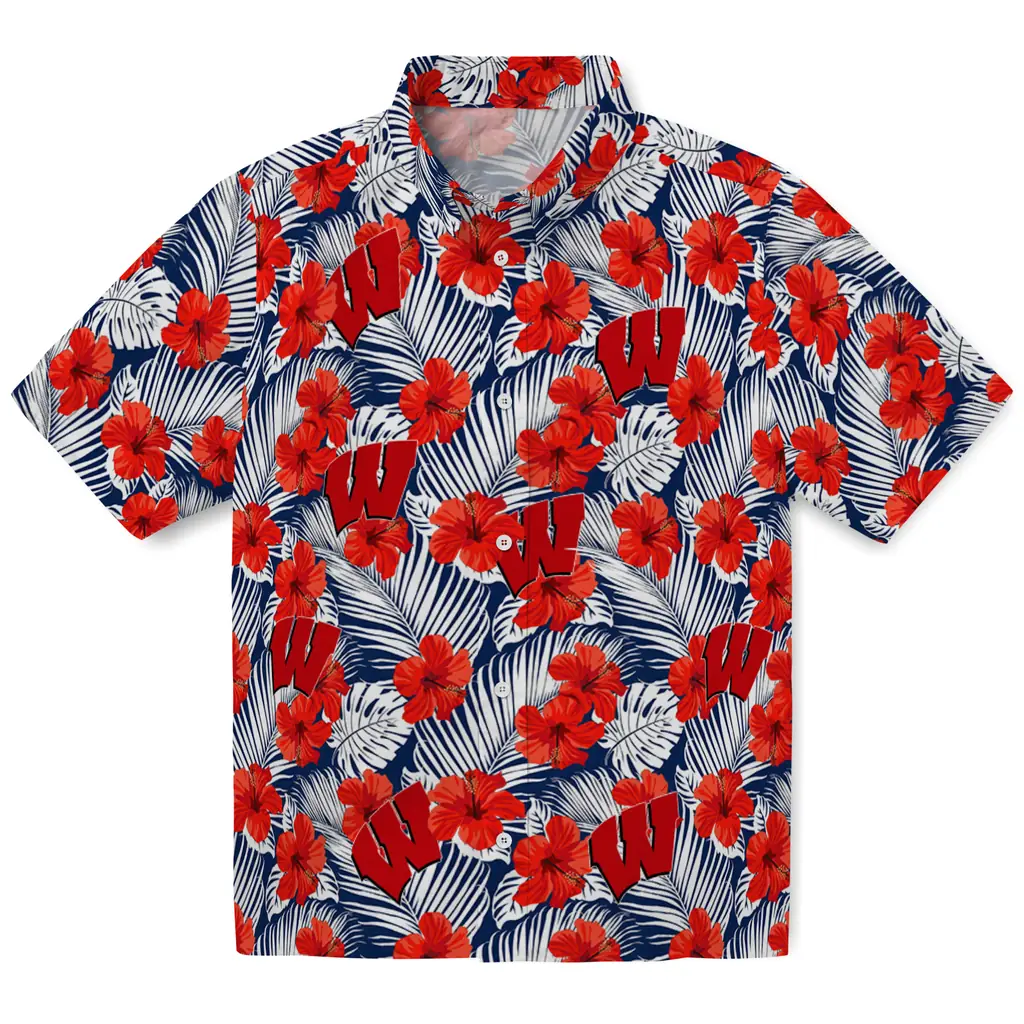 Wisconsin Badgers Hawaiian Shirt - Hibiscus Fiesta wisconsin badgers hibiscus fiesta red royal blue hawaiian shirts best selling