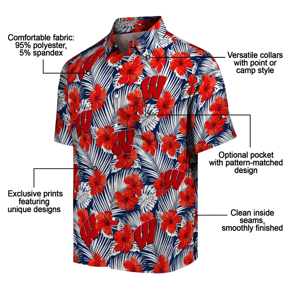 Wisconsin Badgers Hawaiian Shirt - Hibiscus Fiesta wisconsin badgers hibiscus fiesta red royal blue hawaiian shirts new arrival