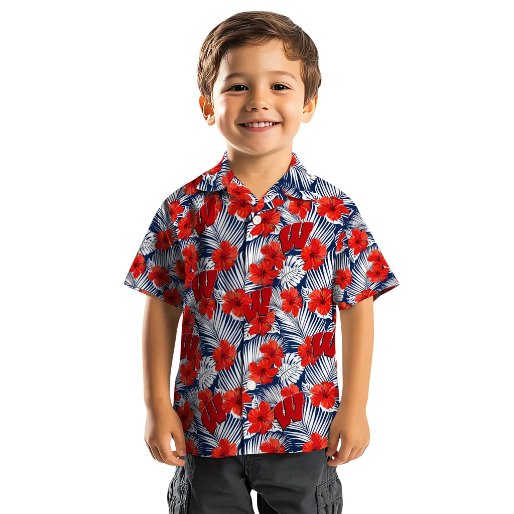 Wisconsin Badgers Hawaiian Shirt - Hibiscus Fiesta wisconsin badgers hibiscus fiesta red royal blue hawaiian shirts top rated