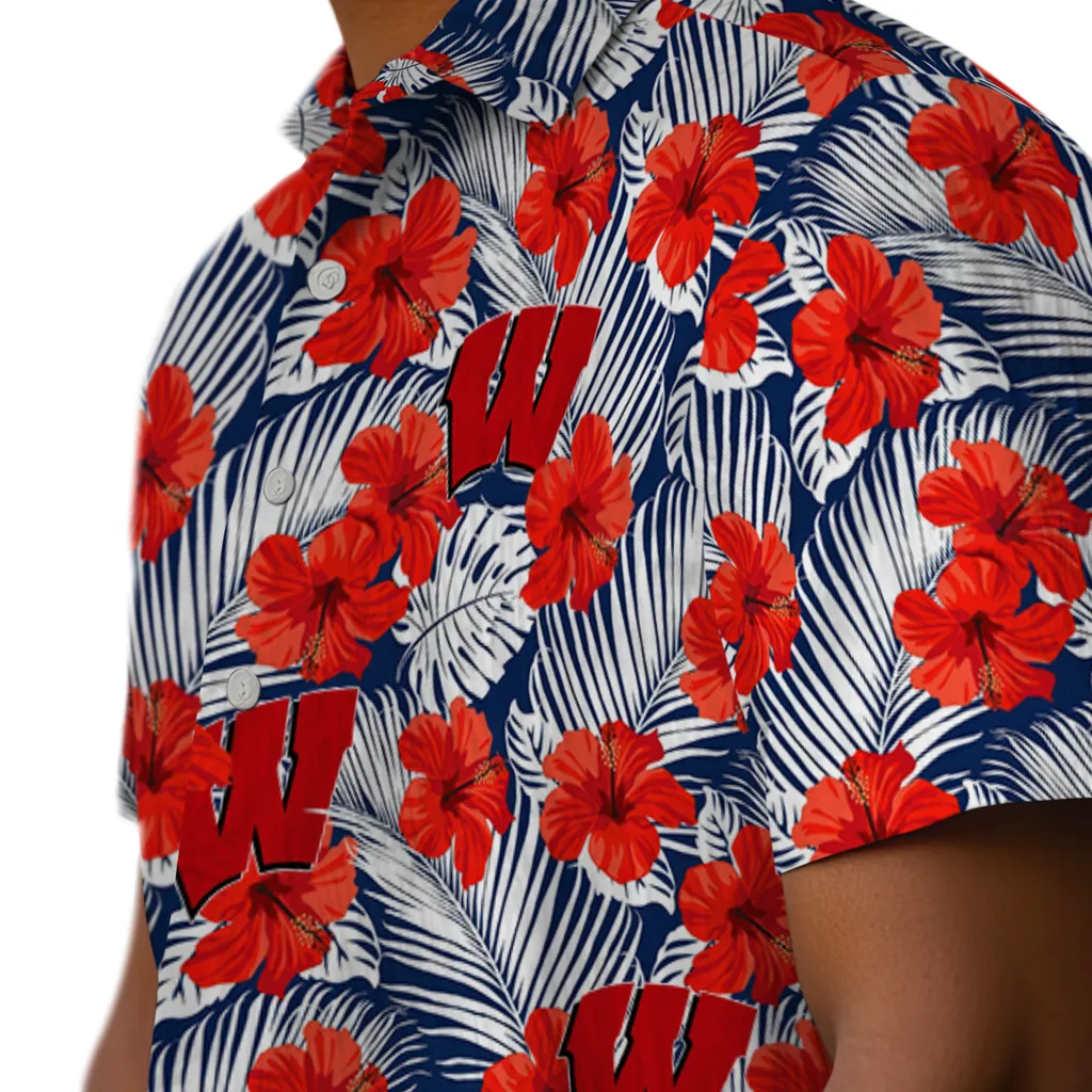 Wisconsin Badgers Hawaiian Shirt - Hibiscus Fiesta wisconsin badgers hibiscus fiesta red royal blue hawaiian shirts trendy