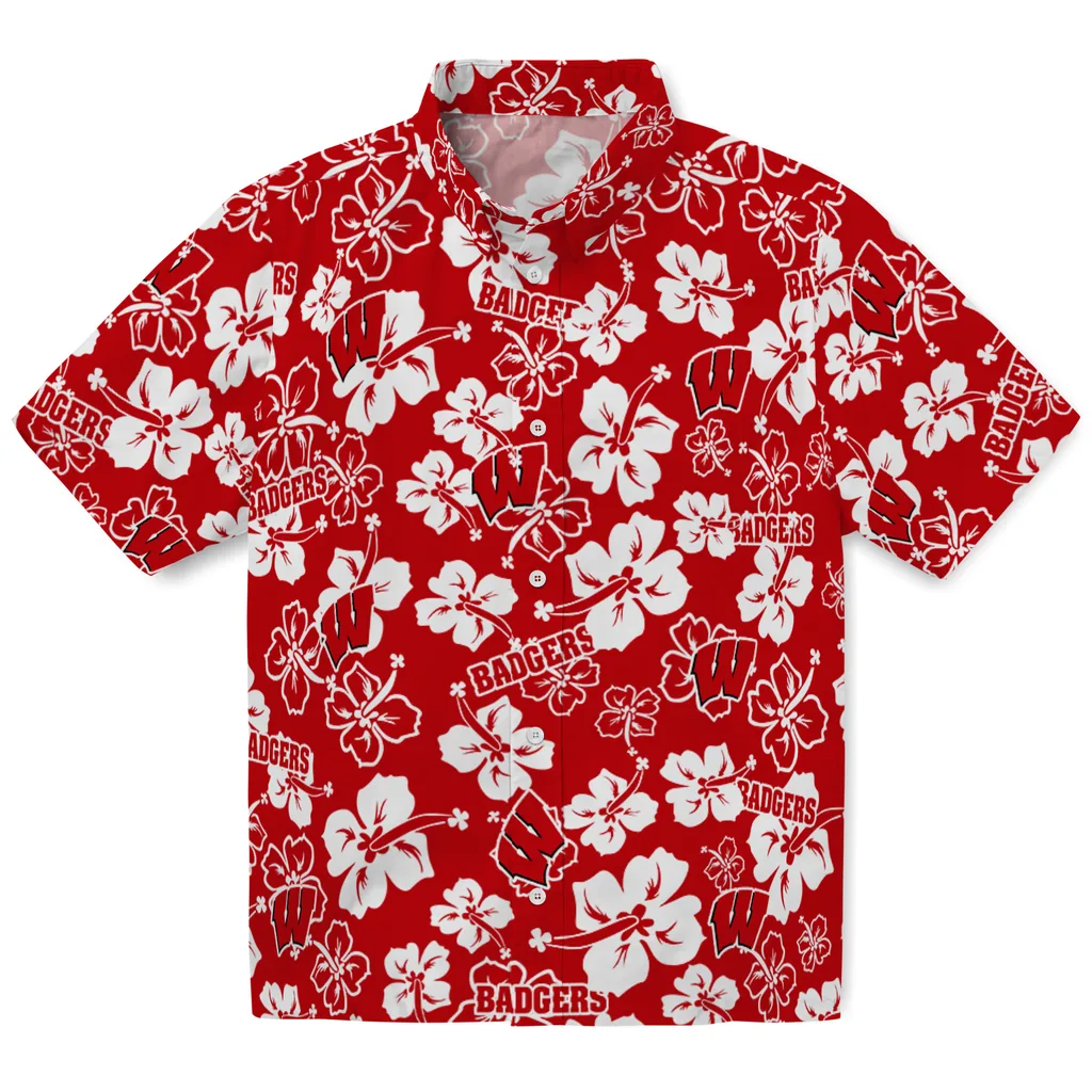 Wisconsin Badgers Hawaiian Shirt - Hibiscus Flower Design wisconsin badgers hibiscus bloom red hawaiian shirts best selling