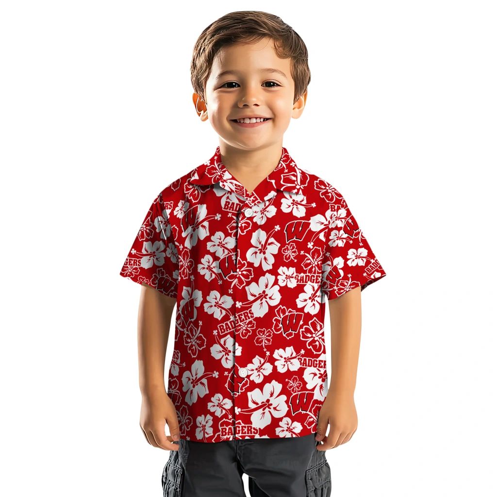 Wisconsin Badgers Hawaiian Shirt - Hibiscus Flower Design wisconsin badgers hibiscus bloom red hawaiian shirts top rated