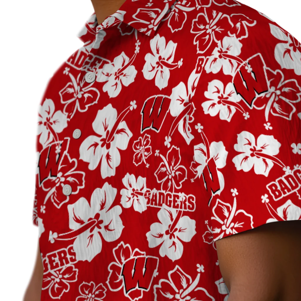 Wisconsin Badgers Hawaiian Shirt - Hibiscus Flower Design wisconsin badgers hibiscus bloom red hawaiian shirts trendy