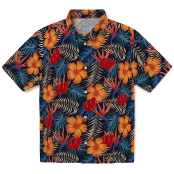 wisconsin badgers hibiscus foliage hawaiian shirts best selling