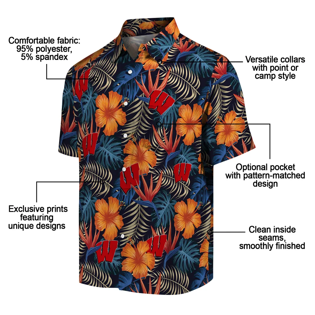 Wisconsin Badgers Hawaiian Shirt - Hibiscus Foliage wisconsin badgers hibiscus foliage hawaiian shirts new arrival