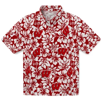 wisconsin badgers hibiscus motif red white hawaiian shirts best selling