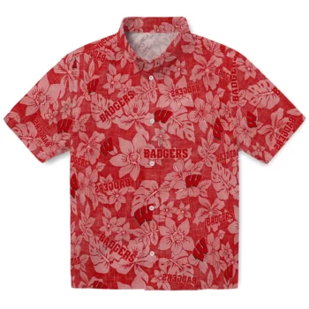 wisconsin badgers hibiscus oasis red hawaiian shirts best selling