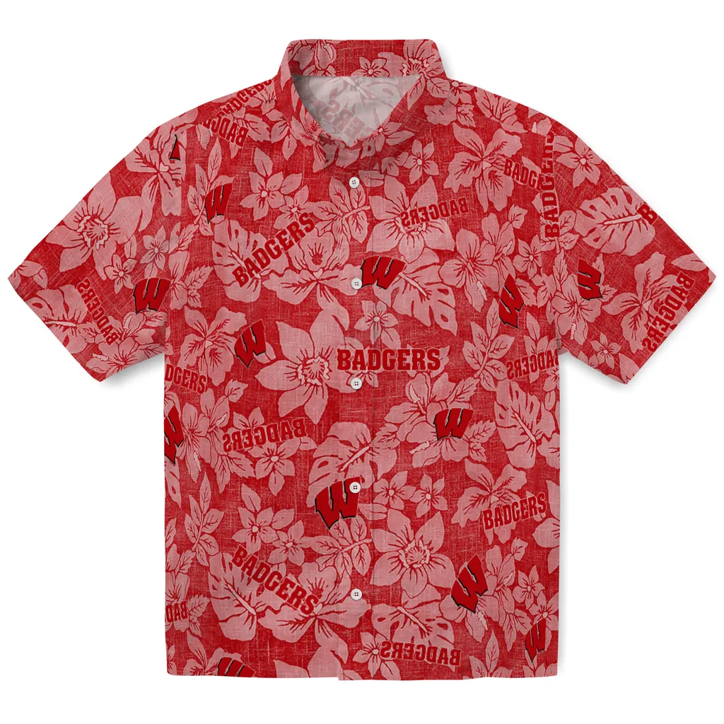 Wisconsin Badgers Hawaiian Shirt - Hibiscus Oasis wisconsin badgers hibiscus oasis red hawaiian shirts best selling