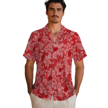 wisconsin badgers hibiscus oasis red hawaiian shirts fashion forward