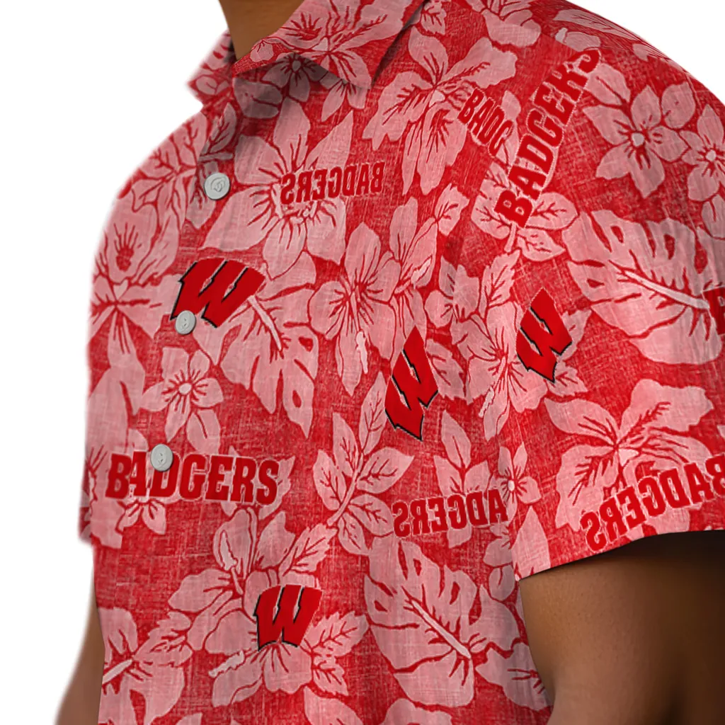 Wisconsin Badgers Hawaiian Shirt - Hibiscus Oasis wisconsin badgers hibiscus oasis red hawaiian shirts trendy
