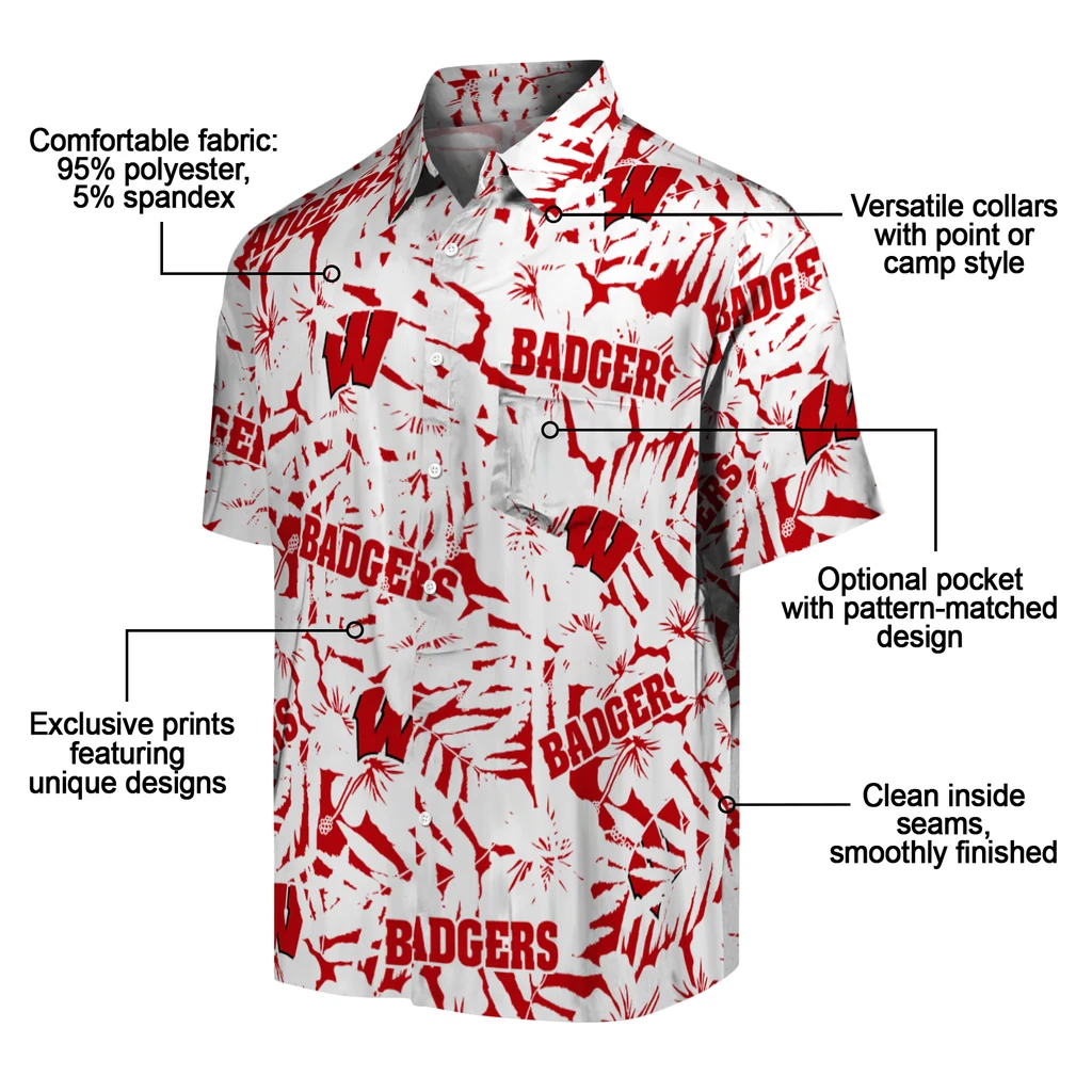 Wisconsin Badgers Hawaiian Shirt - Hibiscus Overlay wisconsin badgers hibiscus overlay hawaiian shirts new arrival