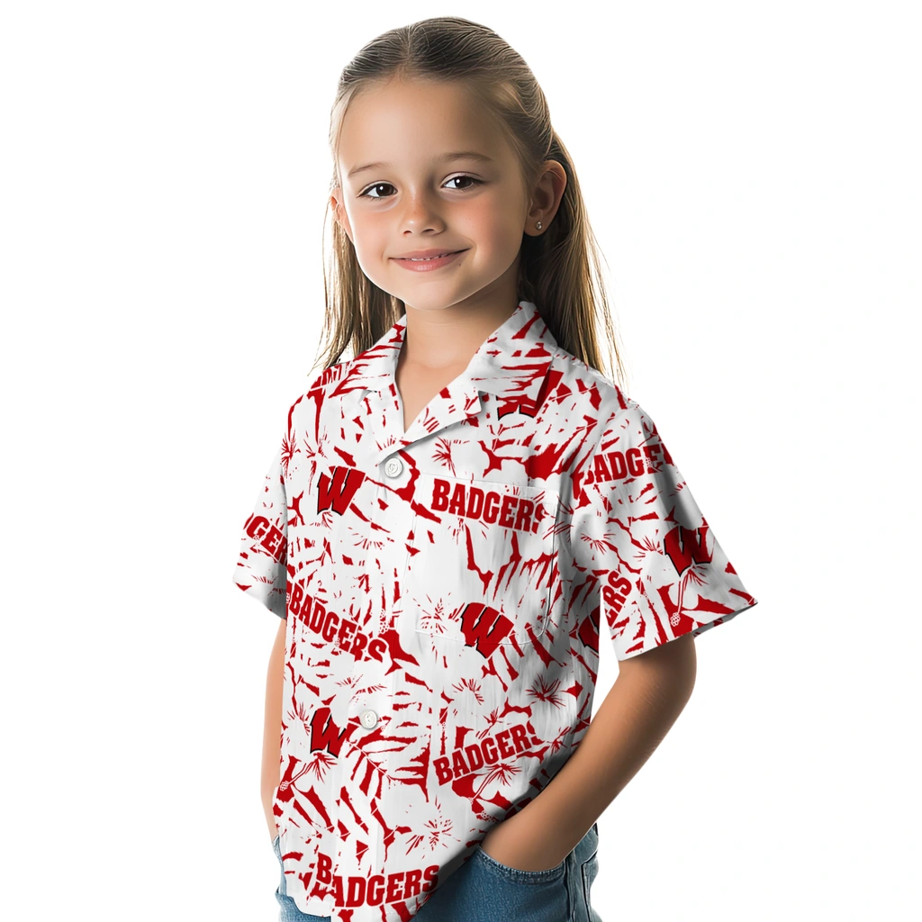 Wisconsin Badgers Hawaiian Shirt - Hibiscus Overlay wisconsin badgers hibiscus overlay hawaiian shirts premium grade