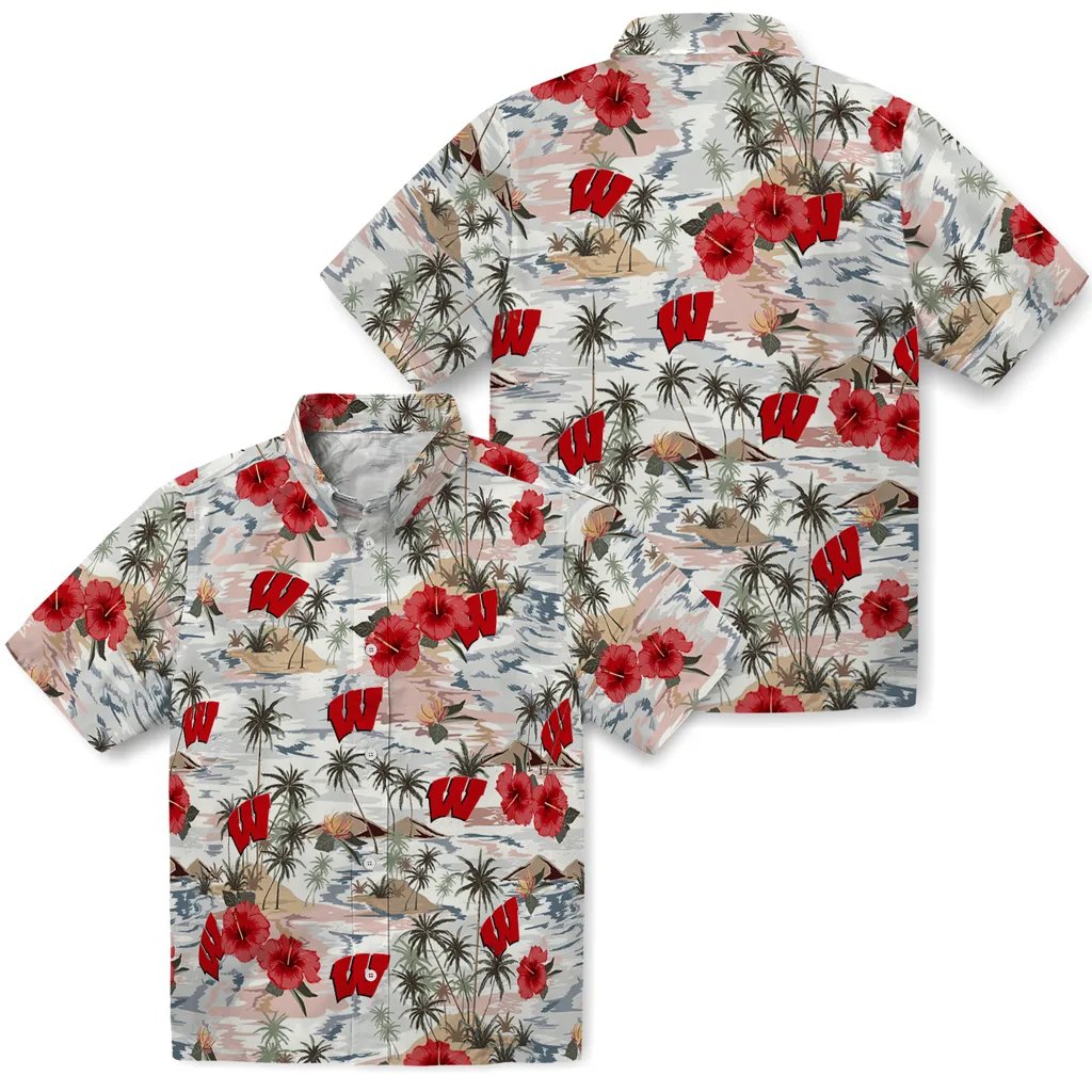 Wisconsin Badgers Hawaiian Shirt - Hibiscus Seaside wisconsin badgers hibiscus seaside white hawaiian shirts high quality