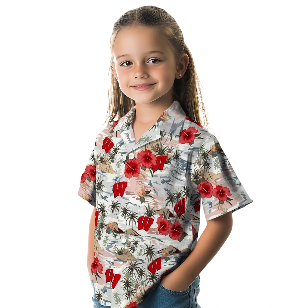 Wisconsin Badgers Hawaiian Shirt - Hibiscus Seaside wisconsin badgers hibiscus seaside white hawaiian shirts premium grade