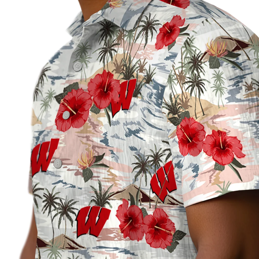 Wisconsin Badgers Hawaiian Shirt - Hibiscus Seaside wisconsin badgers hibiscus seaside white hawaiian shirts trendy
