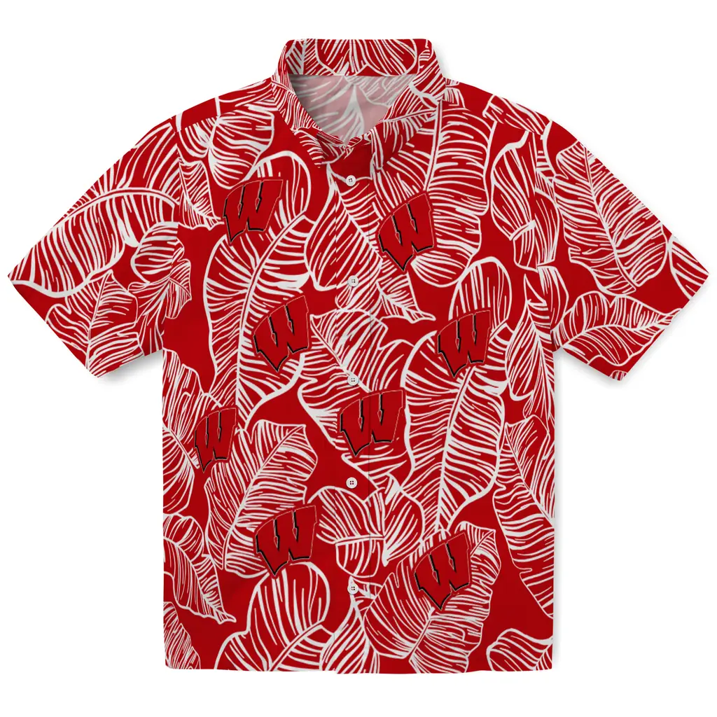 Wisconsin Badgers Hawaiian Shirt - Leaf Outline wisconsin badgers leaf outline red hawaiian shirts best selling