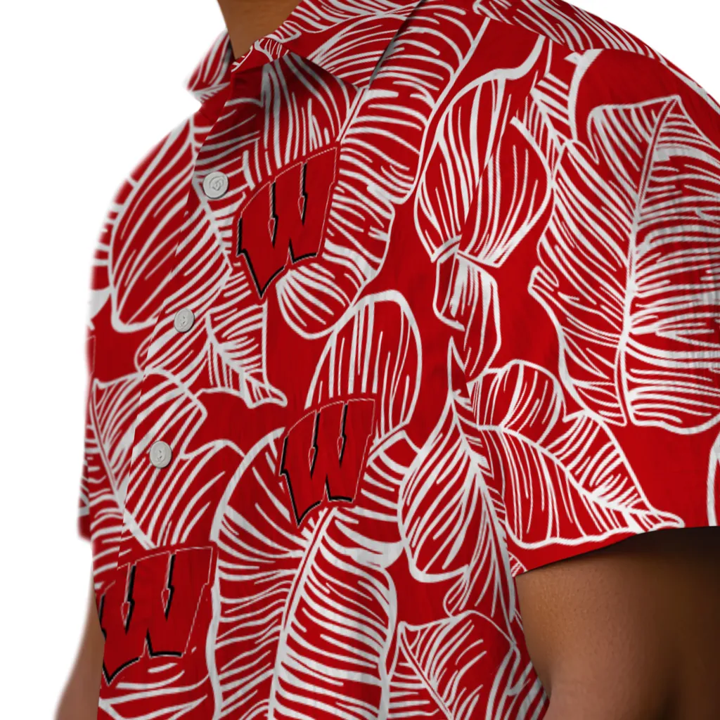 Wisconsin Badgers Hawaiian Shirt - Leaf Outline wisconsin badgers leaf outline red hawaiian shirts trendy