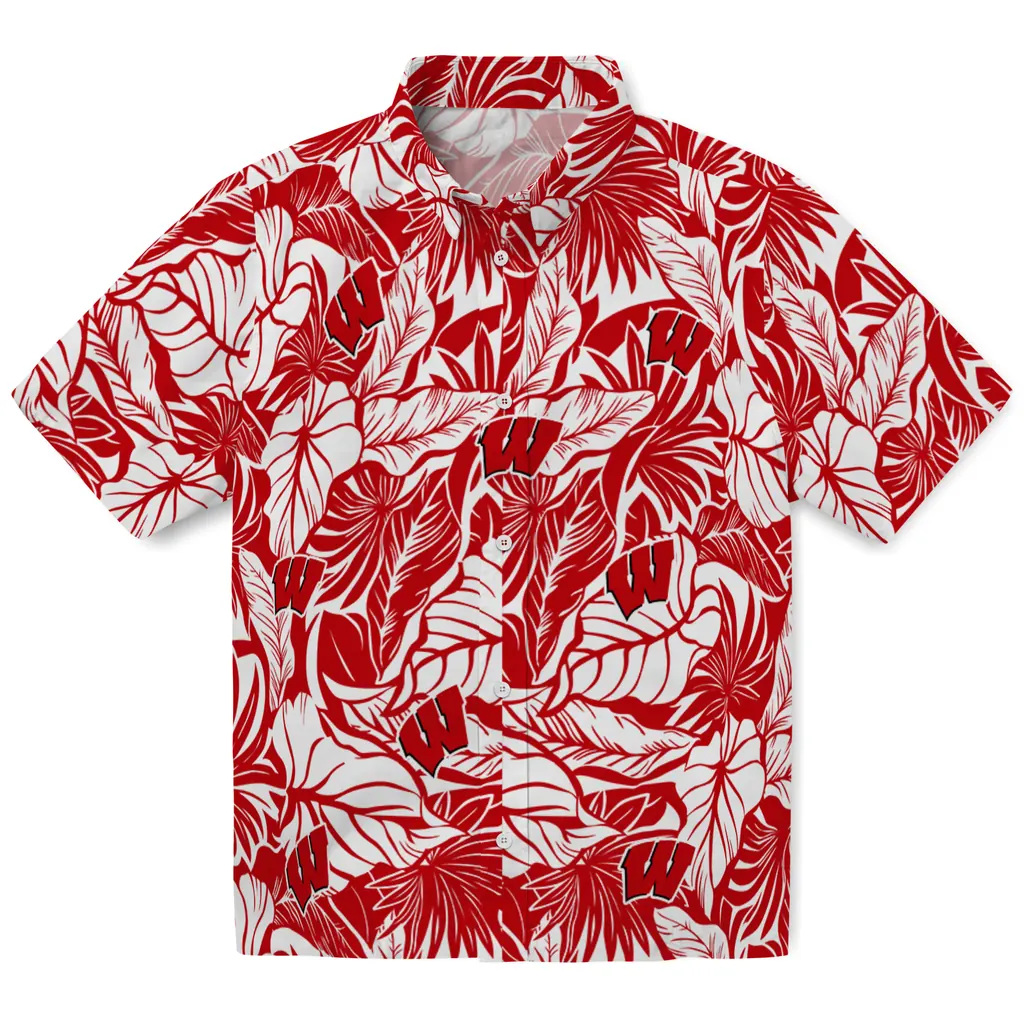 Wisconsin Badgers Hawaiian Shirt - Monstera Layer wisconsin badgers monstera layer red hawaiian shirts best selling