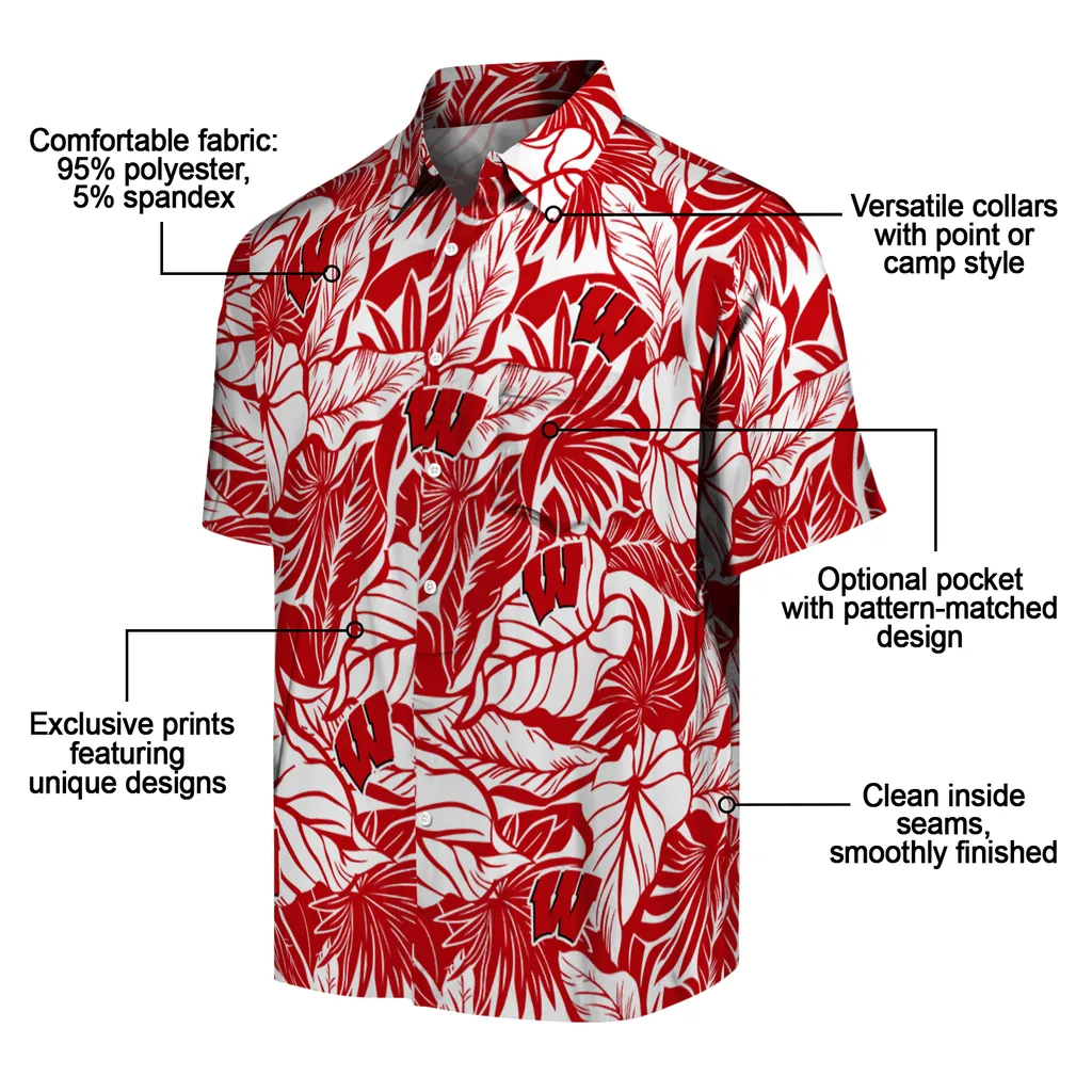 Wisconsin Badgers Hawaiian Shirt - Monstera Layer wisconsin badgers monstera layer red hawaiian shirts new arrival