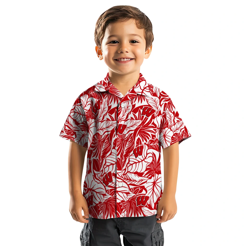 Wisconsin Badgers Hawaiian Shirt - Monstera Layer wisconsin badgers monstera layer red hawaiian shirts top rated