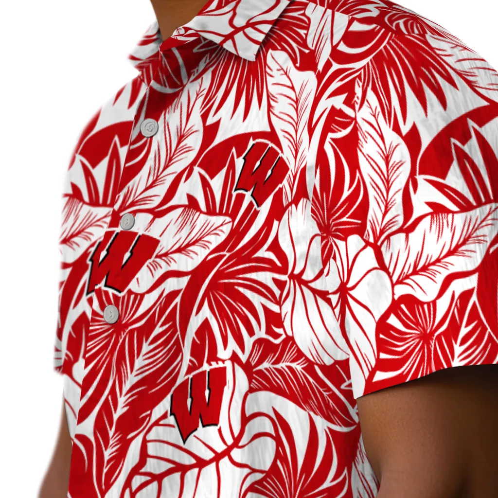 Wisconsin Badgers Hawaiian Shirt - Monstera Layer wisconsin badgers monstera layer red hawaiian shirts trendy