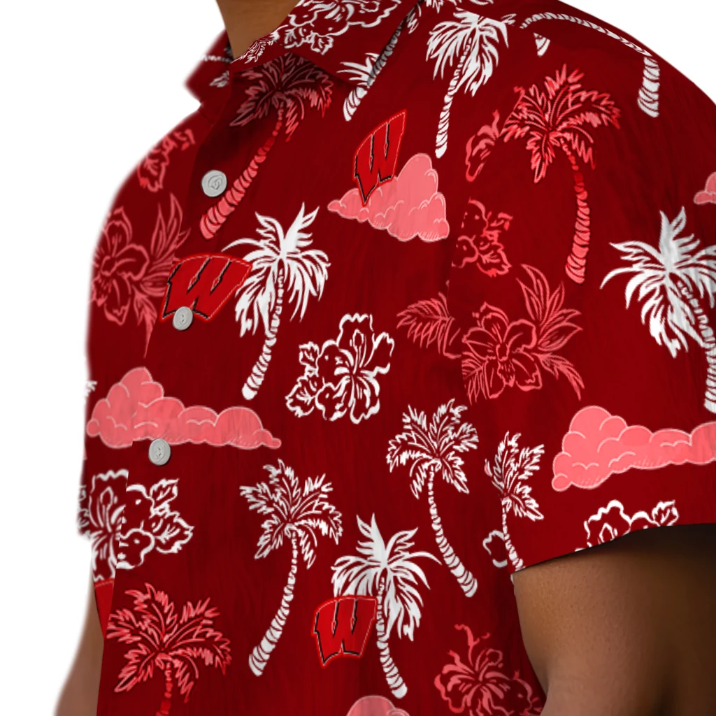 Wisconsin Badgers Hawaiian Shirt - Palm And Clouds wisconsin badgers palm and clouds red hawaiian shirts trendy