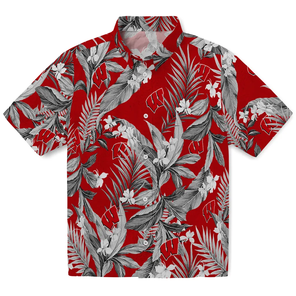 Wisconsin Badgers Hawaiian Shirt - Palm Leaves wisconsin badgers palm leaves red hawaiian shirts best selling