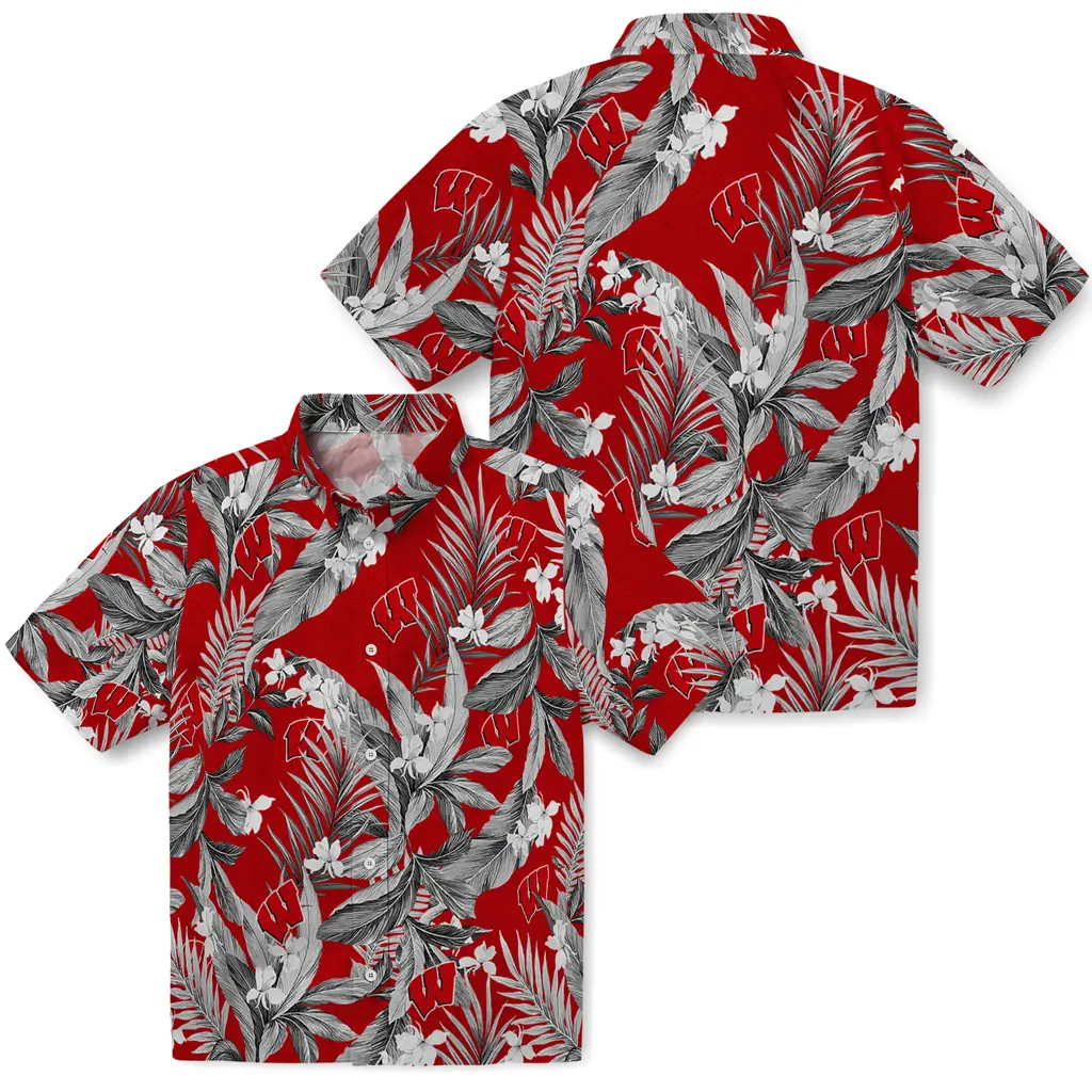 Wisconsin Badgers Hawaiian Shirt - Palm Leaves wisconsin badgers palm leaves red hawaiian shirts high quality