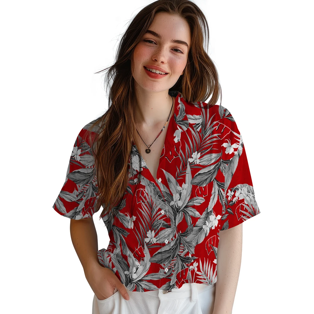 Wisconsin Badgers Hawaiian Shirt - Palm Leaves wisconsin badgers palm leaves red hawaiian shirts latest model