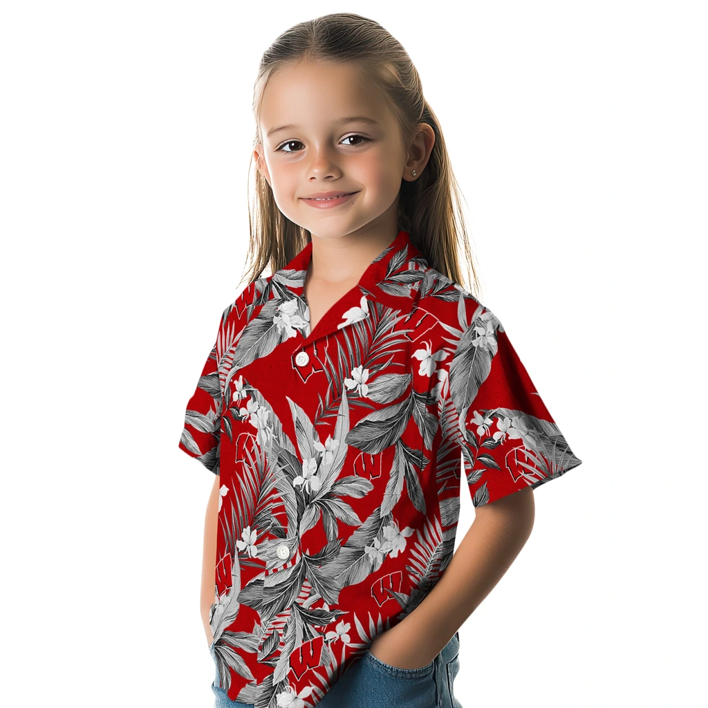 Wisconsin Badgers Hawaiian Shirt - Palm Leaves wisconsin badgers palm leaves red hawaiian shirts premium grade