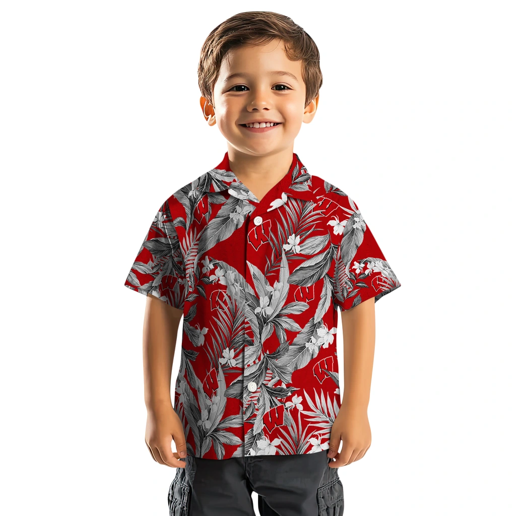 Wisconsin Badgers Hawaiian Shirt - Palm Leaves wisconsin badgers palm leaves red hawaiian shirts top rated