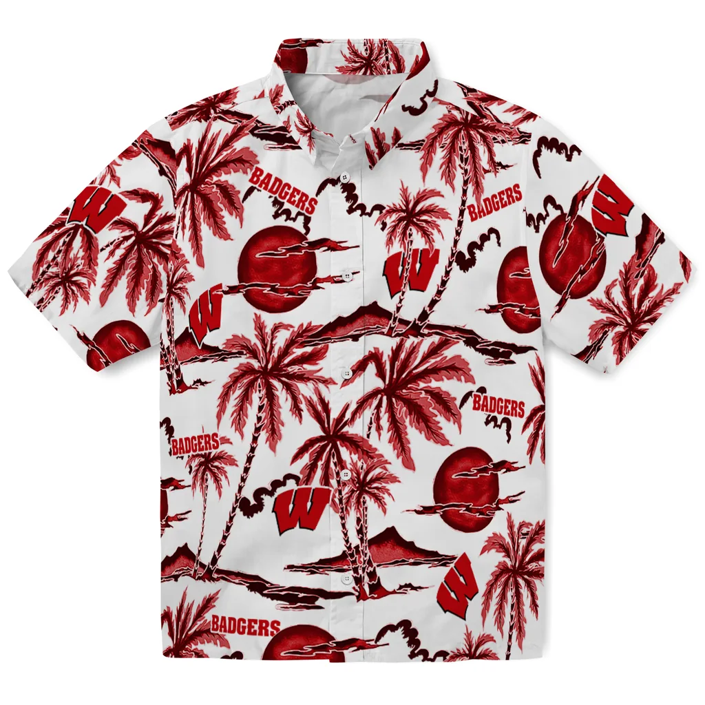 Wisconsin Badgers Hawaiian Shirt - Palm Sunset wisconsin badgers palm sunset hawaiian shirts best selling
