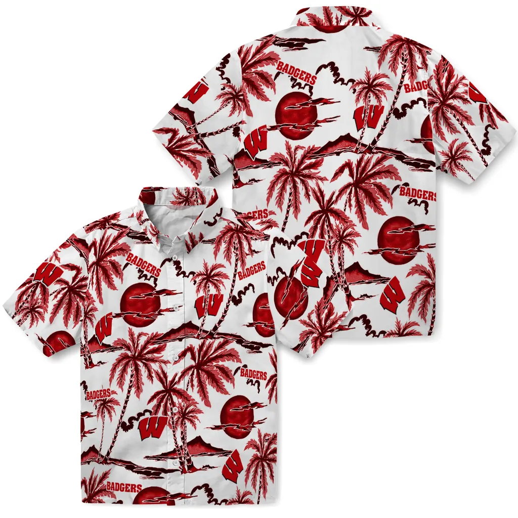 Wisconsin Badgers Hawaiian Shirt - Palm Sunset wisconsin badgers palm sunset hawaiian shirts high quality