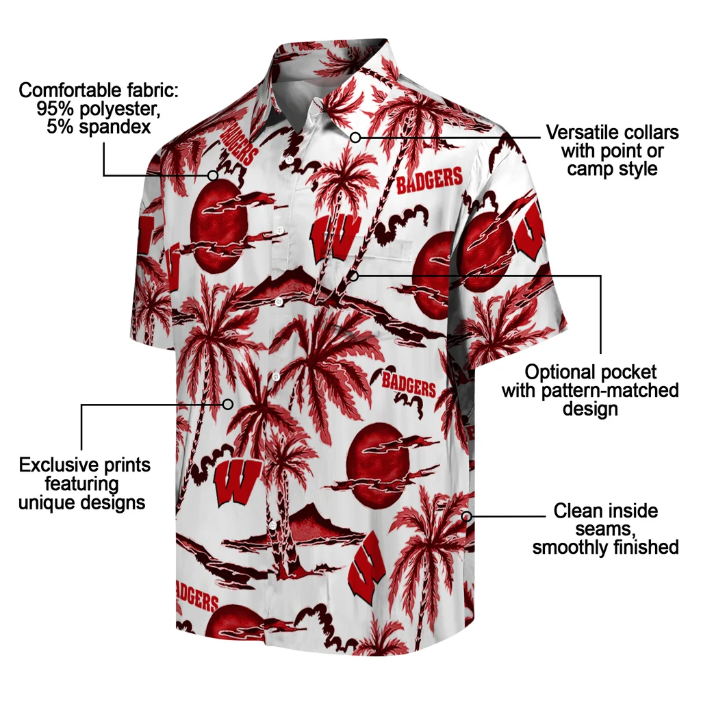 Wisconsin Badgers Hawaiian Shirt - Palm Sunset wisconsin badgers palm sunset hawaiian shirts new arrival