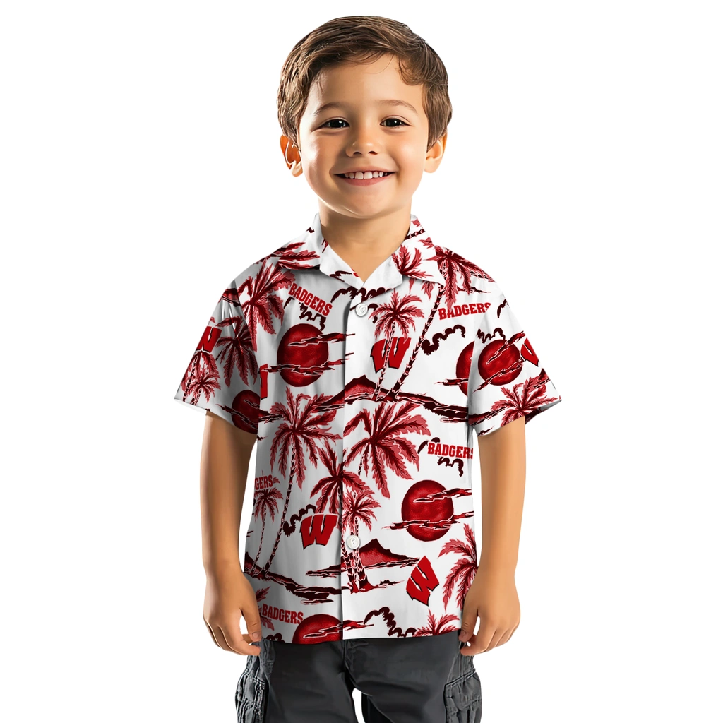 Wisconsin Badgers Hawaiian Shirt - Palm Sunset wisconsin badgers palm sunset hawaiian shirts top rated
