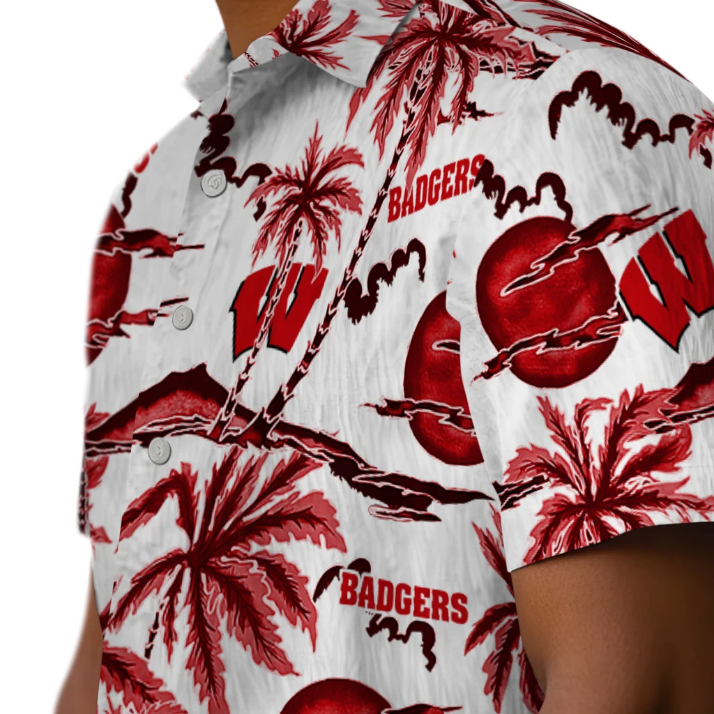 Wisconsin Badgers Hawaiian Shirt - Palm Sunset wisconsin badgers palm sunset hawaiian shirts trendy