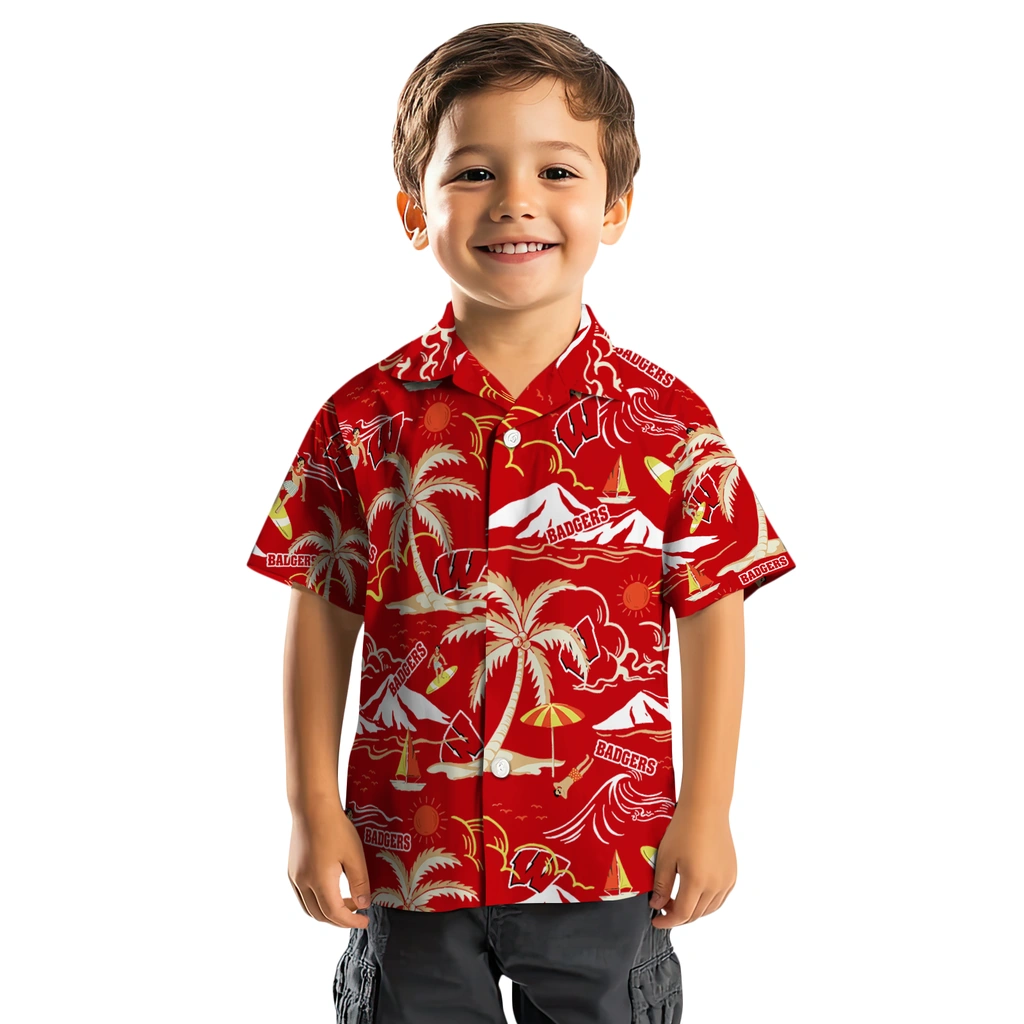 Wisconsin Badgers Hawaiian Shirt - Palm Tree Island wisconsin badgers palm tree island red hawaiian shirts top rated