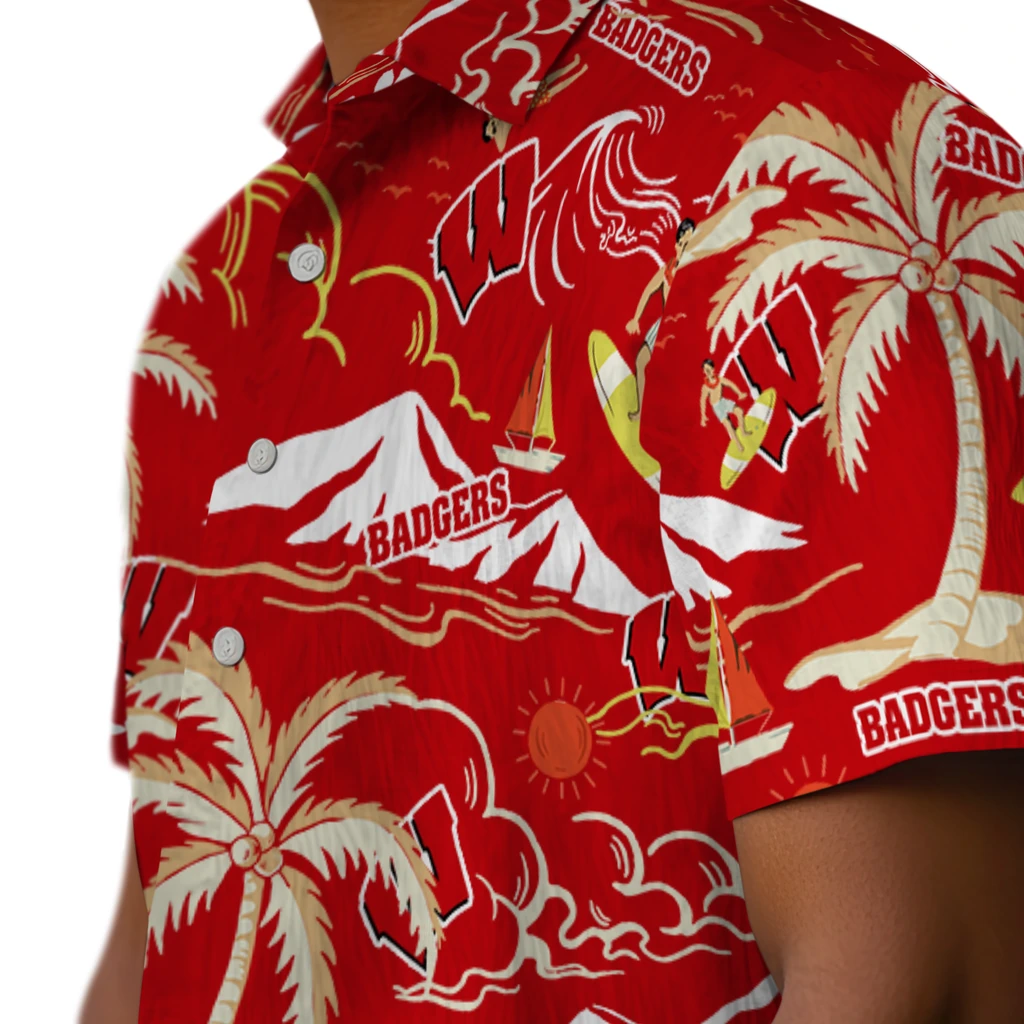 Wisconsin Badgers Hawaiian Shirt - Palm Tree Island wisconsin badgers palm tree island red hawaiian shirts trendy
