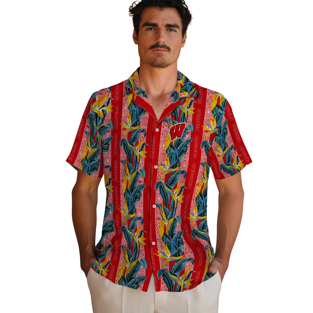 Wisconsin Badgers Hawaiian Shirt - Paradise Vines wisconsin badgers paradise vines red hawaiian shirts fashion forward