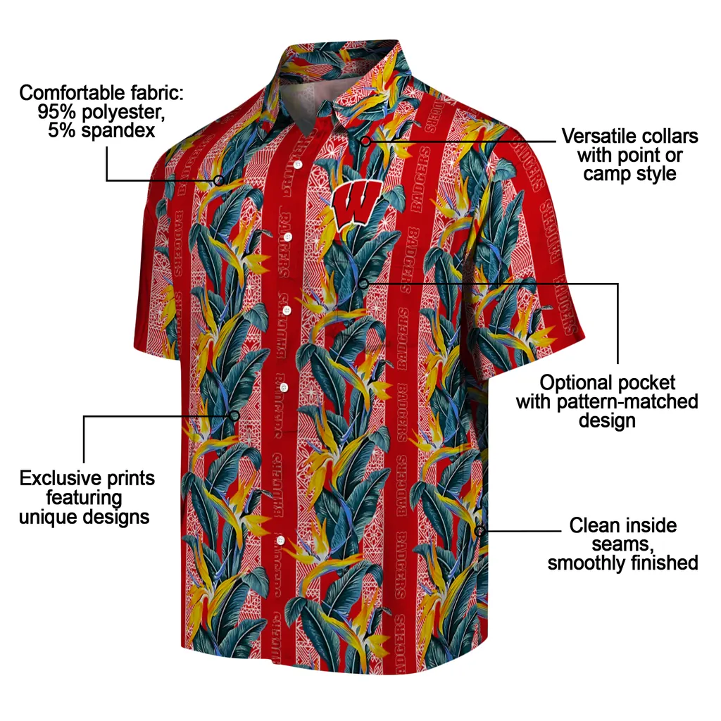 Wisconsin Badgers Hawaiian Shirt - Paradise Vines wisconsin badgers paradise vines red hawaiian shirts new arrival