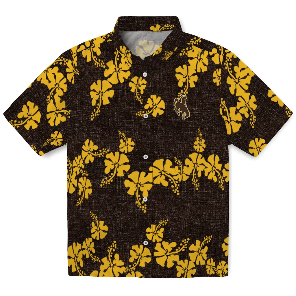 Wyoming Cowboys Hawaiian Shirt - 50th State Flower wyoming cowboys hibiscus petals brown hawaiian shirts best selling