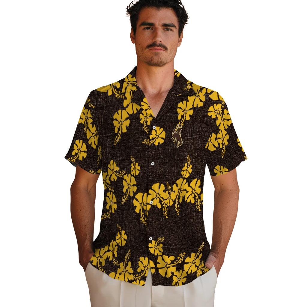 Wyoming Cowboys Hawaiian Shirt - 50th State Flower wyoming cowboys hibiscus petals brown hawaiian shirts fashion forward