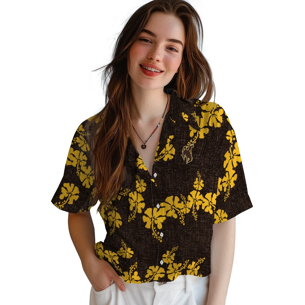 Wyoming Cowboys Hawaiian Shirt - 50th State Flower wyoming cowboys hibiscus petals brown hawaiian shirts latest model