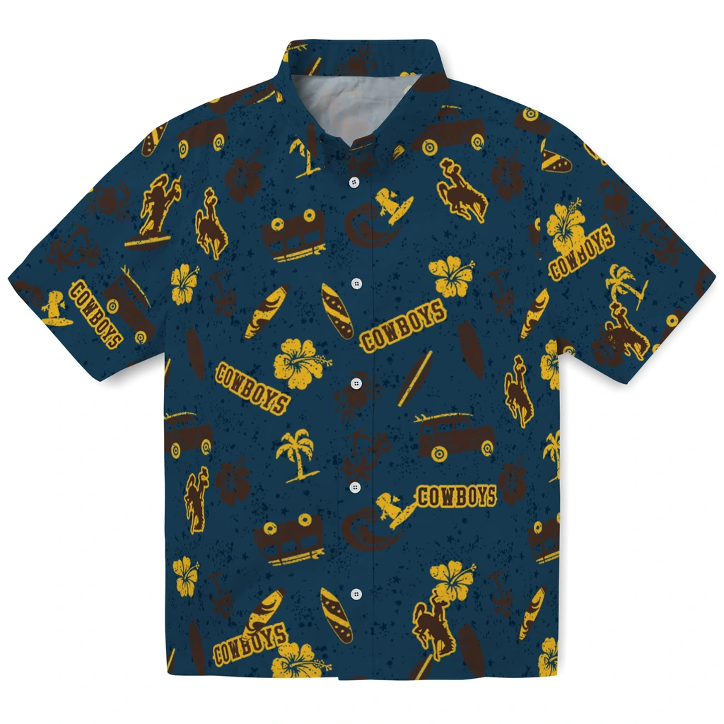 Wyoming Cowboys Hawaiian Shirt - Beach Vibe wyoming cowboys beach vibe navy hawaiian shirts best selling