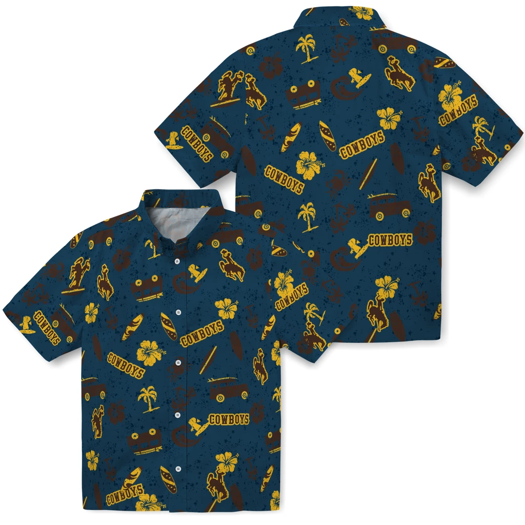 Wyoming Cowboys Hawaiian Shirt - Beach Vibe wyoming cowboys beach vibe navy hawaiian shirts high quality