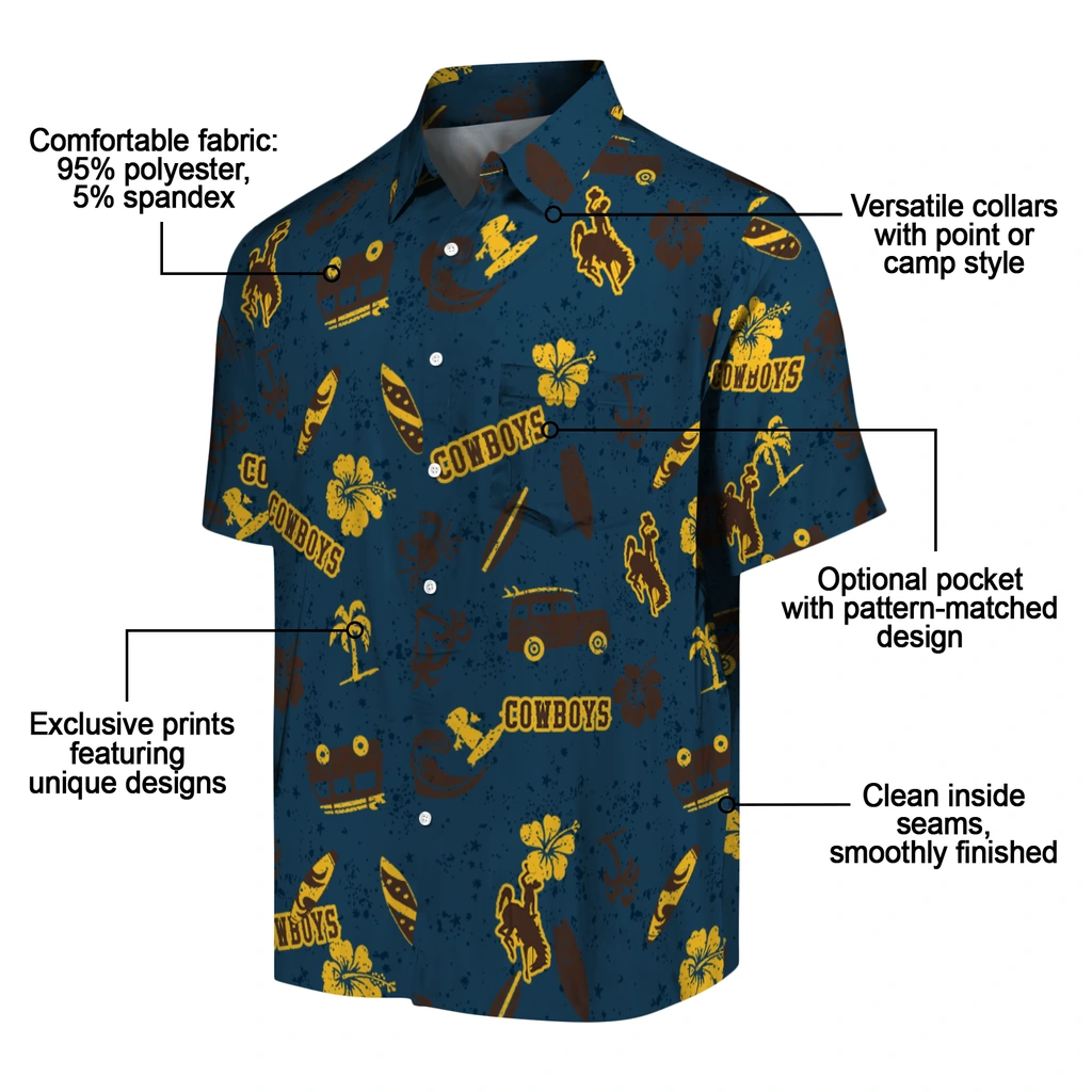 Wyoming Cowboys Hawaiian Shirt - Beach Vibe wyoming cowboys beach vibe navy hawaiian shirts new arrival