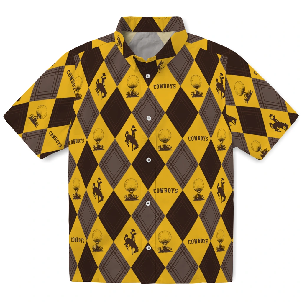 Wyoming Cowboys Hawaiian Shirt - Golfing Plaid wyoming cowboys balloon plaid brown hawaiian shirts best selling