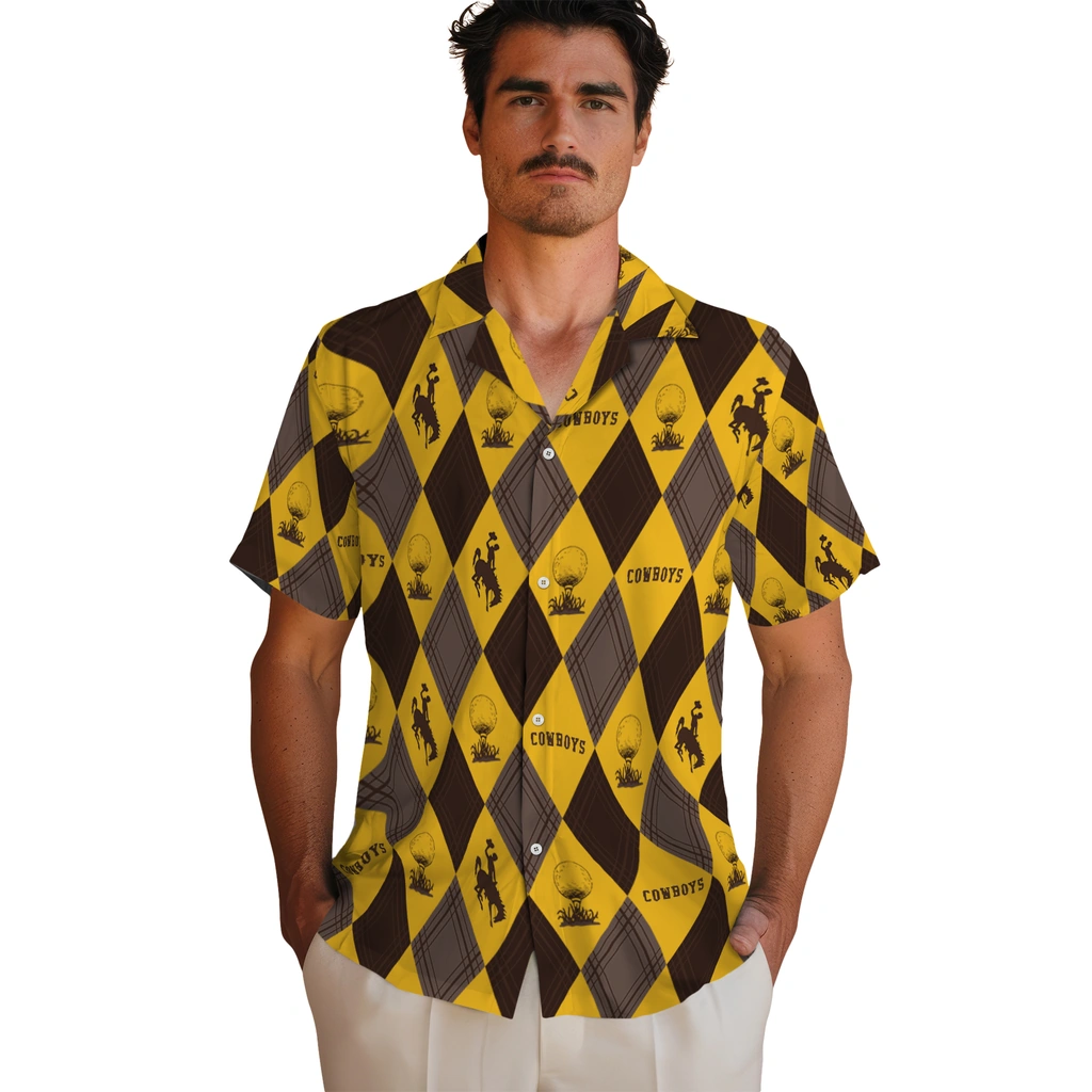 Wyoming Cowboys Hawaiian Shirt - Golfing Plaid wyoming cowboys balloon plaid brown hawaiian shirts fashion forward