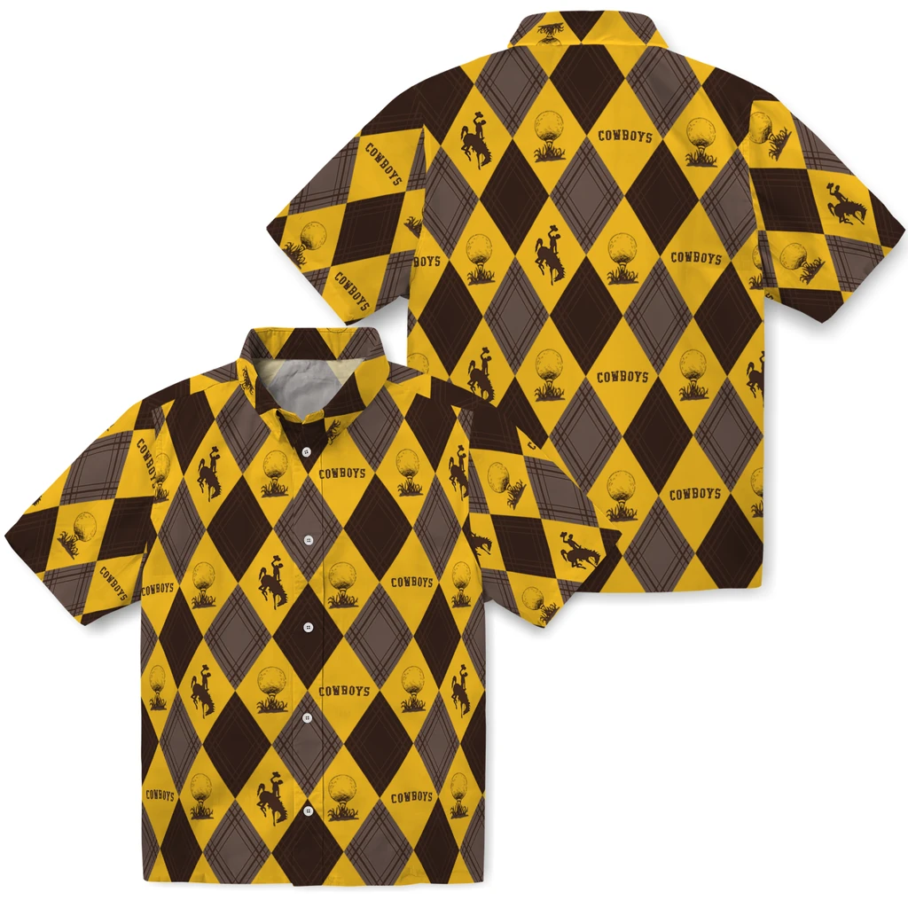 Wyoming Cowboys Hawaiian Shirt - Golfing Plaid wyoming cowboys balloon plaid brown hawaiian shirts high quality
